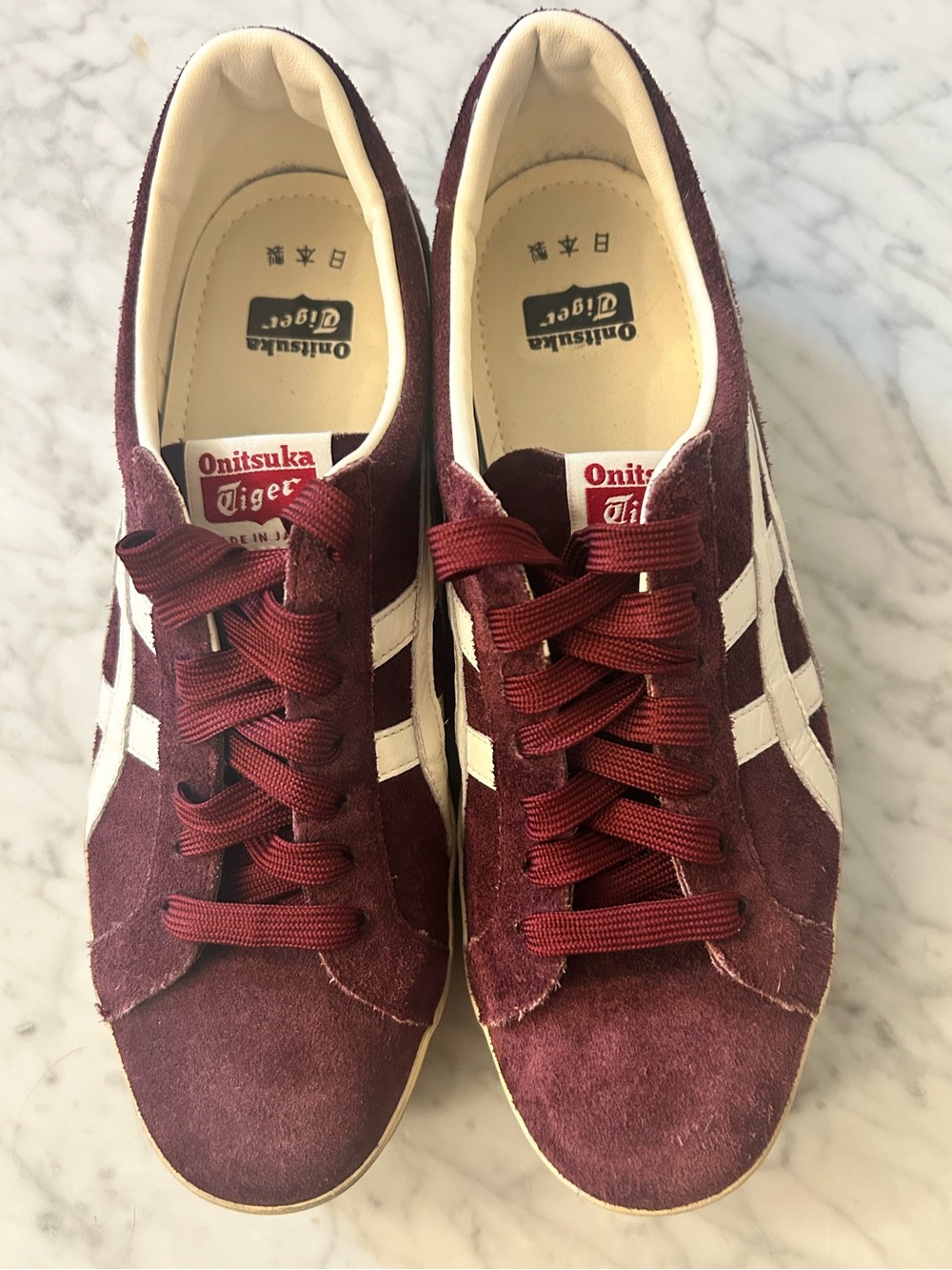 Onitsuka Tiger Burgundy Suede Sneakers with White Stripes - Picture 2 of 8
